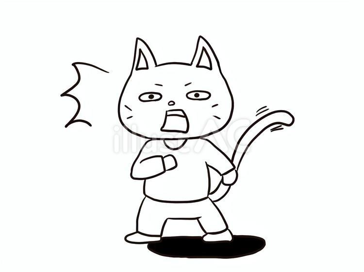 驚いている猫のイラスト(白黒) 猫,驚く,びっくりのイラスト素材