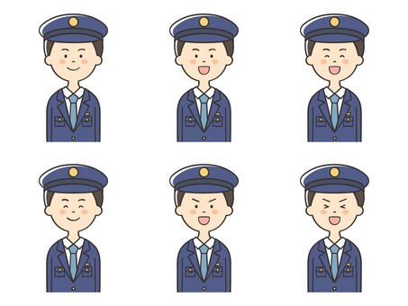 男性警察官の笑った表情セット 警察官,ワクワク,楽しみ,笑顔,楽しい,嬉しい,喜び,警察,警官,男性のイラスト素材