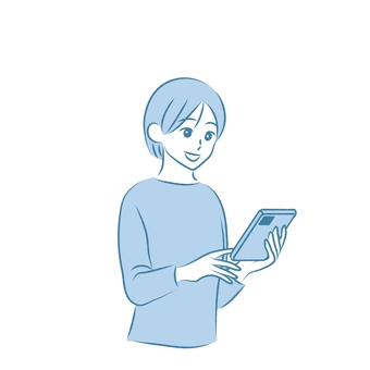 携帯電話を操作する女性　モノトーン 携帯電話,操作,女性,笑顔,バストアップ,ネット,メール,アイコンのイラスト素材