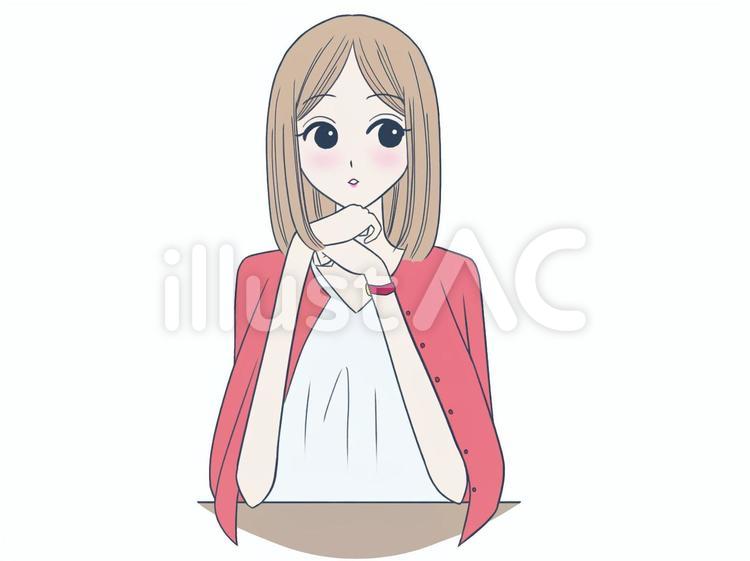 空中を見つめて考え中の女性　 女性,人物,考えるのイラスト素材
