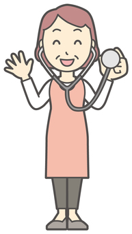  エプロンおばちゃん-139-全身 診察,おばちゃん,エプロン,お母さん,ママ,中年,おばさん,主婦,人物,かわいいのイラスト素材