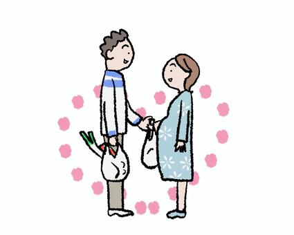 妊婦を気遣う夫のイラスト 妊婦,妊娠,夫婦,家族,思いやり,優しさ,サポート,妊娠中,夫,妻のイラスト素材