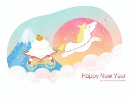 幻想的年賀状午年 幻想的年賀状午年 年賀状,午年,2026年,2026年,年賀,はがき,初日の出,馬,富士山,雲海のイラスト素材