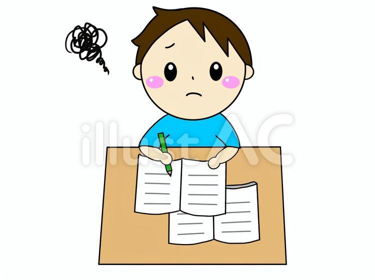 勉強が難しいと感じる男の子 難しい,学習,勉強のイラスト素材