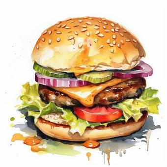 ハンバーガー 水彩