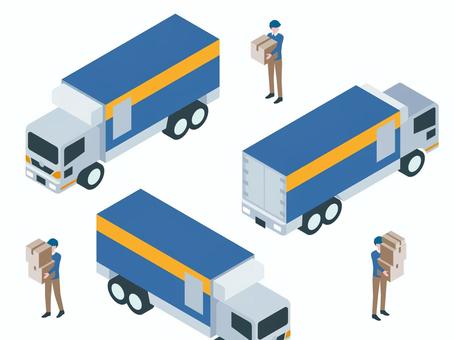 アイソメトリック_運送業 アイソメトリック_運送業 アイソメトリック,立体,アイソメ,斜め上,物流,配送車,トラック,車両,荷物,運搬のイラスト素材