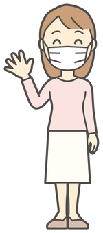  ロングヘア女性-131-全身 マスク,女性,女の子,人物,かわいい,予防,清潔,衛生,感染対策,衛生的のイラスト素材