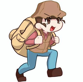 山登り＿女性 人物,生活,全身,女性,上る,バックパック,帽子,素材のイラスト素材