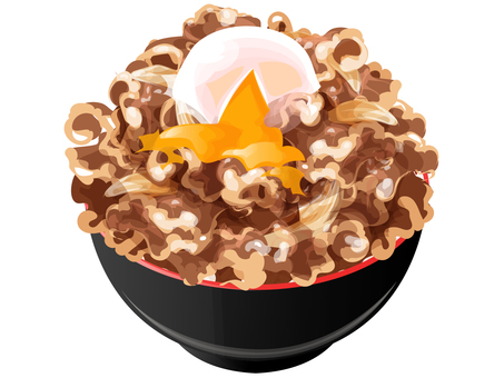 温玉のせ大盛り牛丼 牛丼,料理,丼もの,食べ物,牛肉,温玉,卵,玉ねぎ,どんぶりのイラスト素材