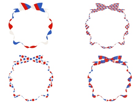 トリコロールリボンの丸いフレームセット トリコロールリボンの丸いフレームセット フレーム,丸い,丸っこい,円形,枠,囲み,飾り,デコレーション,セット,リボンのイラスト素材