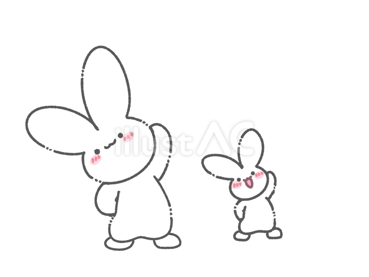 ラジオ体操をする白うさぎの親子 うさぎ,白,ホワイトのイラスト素材