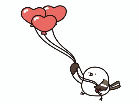 ハートの風船を持ったシマエナガ シマエナガ,エナガ,野鳥,鳥,動物,ハート,シンボル,マーク,愛,結婚のイラスト素材