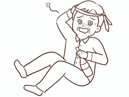 泥酔する中年男性(色なし) 男性,会社員,社会人,飲み会,忘年会,酔っぱらい,酔う,納涼祭,酒瓶,瓶のイラスト素材