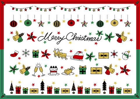 クリスマスの飾り罫セット クリスマス,飾り罫,フレーム,枠,ライン,バナー,手書き,手描き,サンタクロース,サンタのイラスト素材