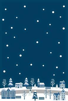 GreetingCard250914 街並み,雪,冬,空,夜,道,雪だるま,家,かわいい,背景のイラスト素材