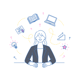 スキル向上を目指す男性ビジネスウーマン スキル向上を目指す男性ビジネスウーマン 人物,女性,ビジネス,スーツ,笑顔,成長,学習,資格,勉強,努力のイラスト素材