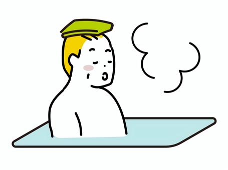 湯舟につかってリラックスするシニアの男性 入浴,お風呂,湯舟,リラックス,タオル,湯気,温かい,シニア,男性,高齢のイラスト素材