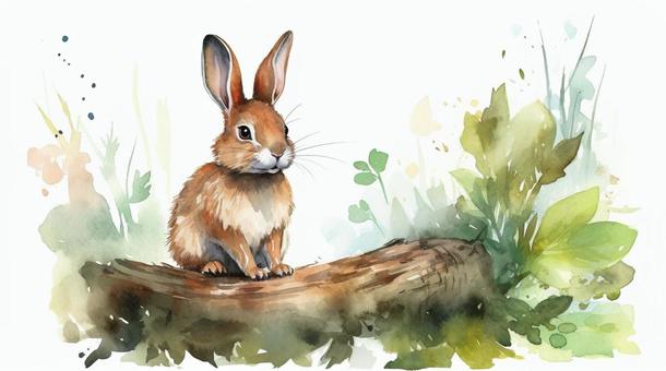 兔子 2, 兔子 2, 動物, 可愛, 水彩畫,