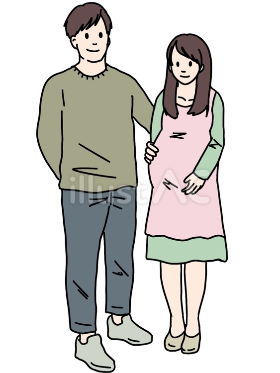 妊娠している妻と夫の夫婦 妊婦,妊娠,カップルのイラスト素材