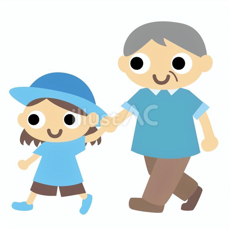 おじいちゃんと孫が手を繋いでいる おじいちゃん,孫,手を繋ぐのイラスト素材