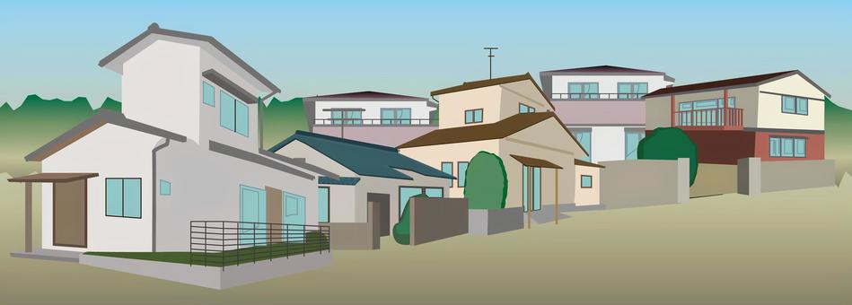 住宅地　　 住宅地,民家,建物,並ぶ,町中,風景,リアルのイラスト素材
