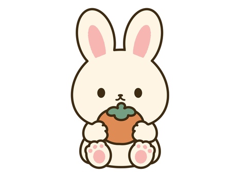 うさぎが柿を食べているイラスト うさぎ,柿,秋,果物,動物,かわいい,おしゃれ,ワンポイント,アイコンのイラスト素材
