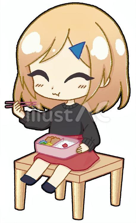 弁当を食べる女の子 女子,女の子,デフォルメのイラスト素材