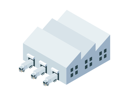 アイソメトリック_運送業 アイソメトリック_運送業 アイソメトリック,立体,アイソメ,斜め上,物流,トラック,運送,配送車,車両,荷物のイラスト素材