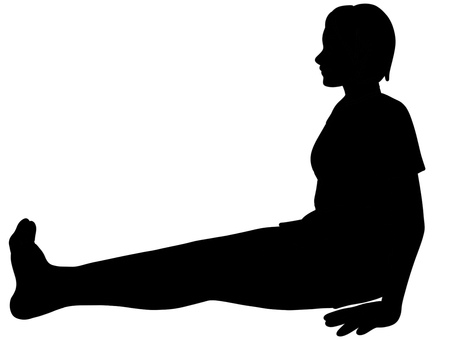 脚を伸ばして座る女性のシルエット 女性,漸進的筋弛緩法,脚,伸ばす,ピーン,横向き,姿勢,座位,座る,若いのイラスト素材
