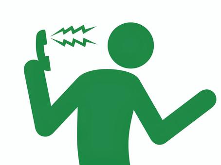 電話受話器の声に驚いて仰け反る人（緑） 人,人物,ピクトグラム,上半身,電話,電信,受話器,電話機,固定電話,話すのイラスト素材