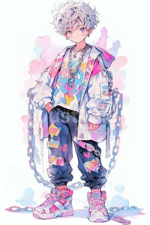 チェーンをまとった男の子 オシャレ,アクセサリー,チェーンのイラスト素材