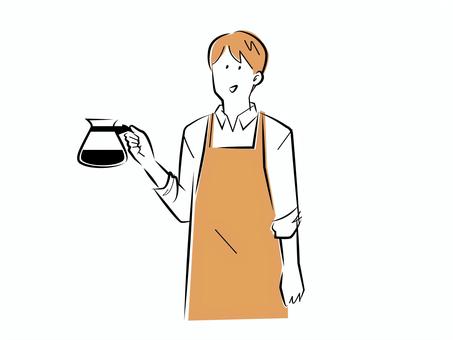 コーヒーサーバーを持つ男性 人物,人,男,コーヒー,カフェ,喫茶店,coffee,cafe,コーヒーサーバー,エプロンのイラスト素材