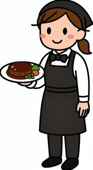 黒のスタッフの料理配膳です。 レストラン,スタッフ,シンプル,従業員,飲食店,接客,サービス,店員,接客業,カフェのイラスト素材
