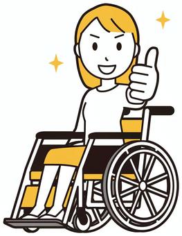  ロングヘア女性(黄)-316-全身 車いす,女性,女の子,人物,かわいい,障害者,車椅子,グッドサイン,いいね,若いのイラスト素材