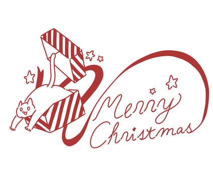 クリスマス　プレゼントの箱から飛び出す猫 クリスマス,猫,プレゼント,リボン,星,飛び出す,赤,クリスマスカード,冬,かわいいのイラスト素材