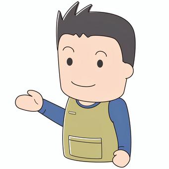 エプロンを着けて手を差し出す男性 カフェ,スタッフ,店員,カフェスタッフ,カフェ店員,男性,男,バイト,パート,オーナーのイラスト素材