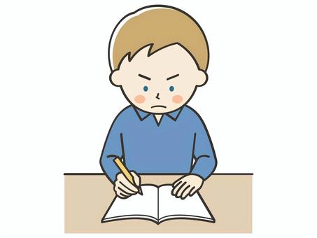 真面目に勉強をする白人男性 男性,外国人,留学生,勉強,宿題,学習,学ぶ,学び,テスト,課題のイラスト素材