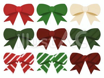クリスマスカラーのリボンイラストセット