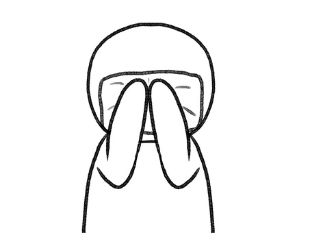 顔を拭く棒人間線画 棒人間,人物,拭く,布巾,おしぼり,手描き,落書き,表情,黒,シンプルのイラスト素材