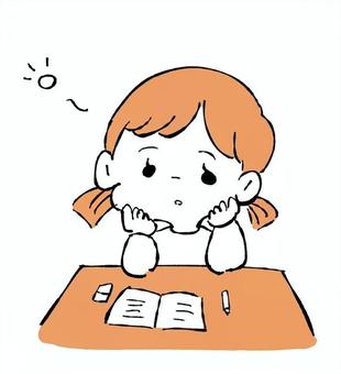 ぼーっとする/女の子 小学生,勉強,ぼんやり,子供,女の子,放心,寝不足,睡眠障害,倦怠感,退屈のイラスト素材