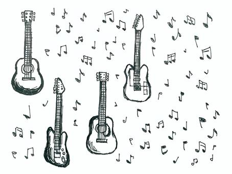 Illustration, acoustic guitar, electric guitar, note, 