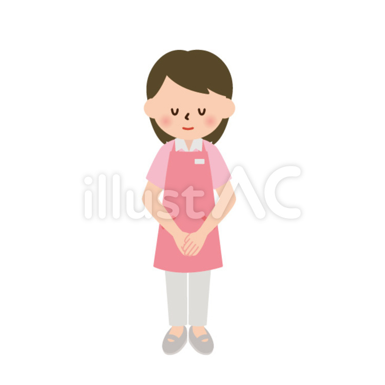 お辞儀をするエプロン姿の女性 ヘルパー,女性,お辞儀のイラスト素材