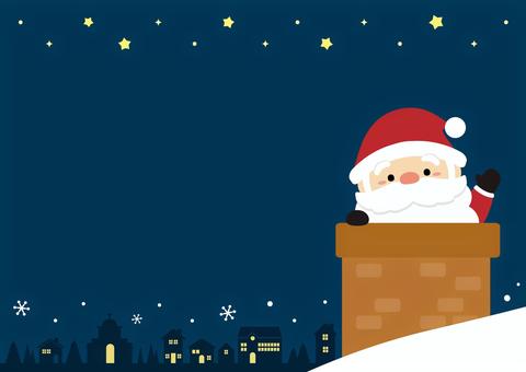 サンタクロースと煙突のクリスマス背景 クリスマス,サンタクロース,煙突,星,街並み,雪,冬,12月,イラスト,素材のイラスト素材