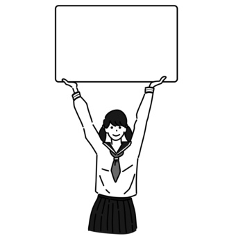 A female student holding up a message board, , JPG, PNG and AI