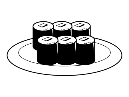 白黒のかっぱ巻き かっぱ巻き,白黒,シンプル,お寿司,巻物のイラスト素材