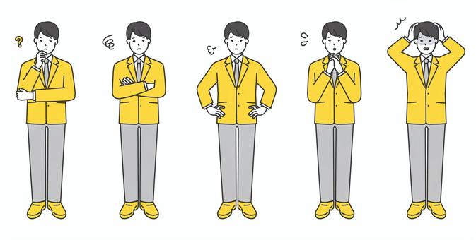 制服姿の男子学生の全身イラスト素材 高校生,中学生,学生,生徒,制服,ブレザー,人物,男子,学校,悩むのイラスト素材