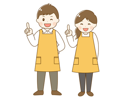 Men and women in aprons pointing, , JPG và PNG