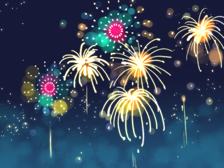 Illustration, fireworks, night sky, summer, 