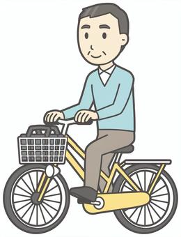 自転車に乗っているニットの中年の男性 自転車,おじさん,男性,中年,お父さん,パパ,シニア,ミドルエイジ,人,おじいさんのイラスト素材
