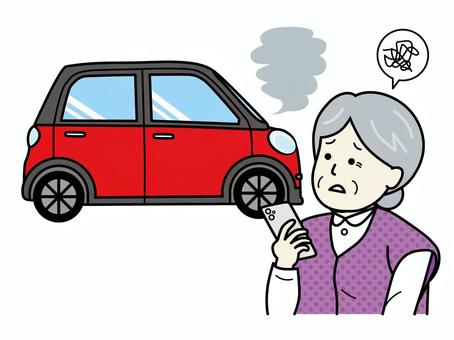 車の故障 車,事故,トラブル,故障,困る,高齢者,スマホ,ロードサービス,緊急,保険のイラスト素材